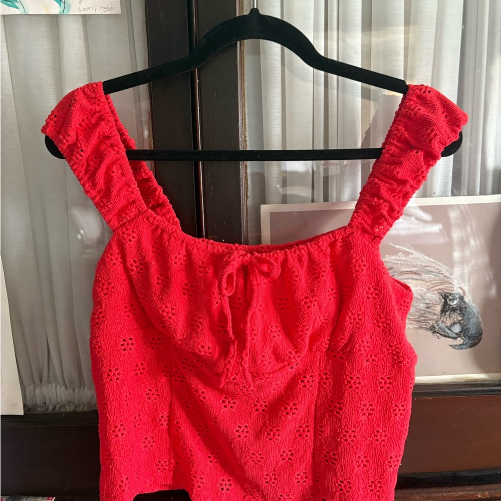 Aeropostale Red Eyelet Ruffled Strap Camisole